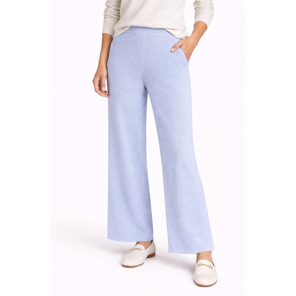 St John Santana Knit Pants Womens 10 Blue Wide Leg Pull On Career Quiet Luxury